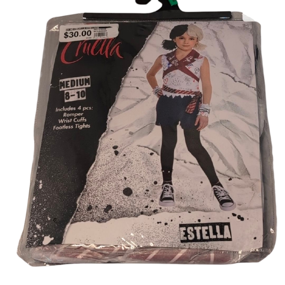 Disney Cruella Estella Black and White Costume Set Girls Size Med 8/10